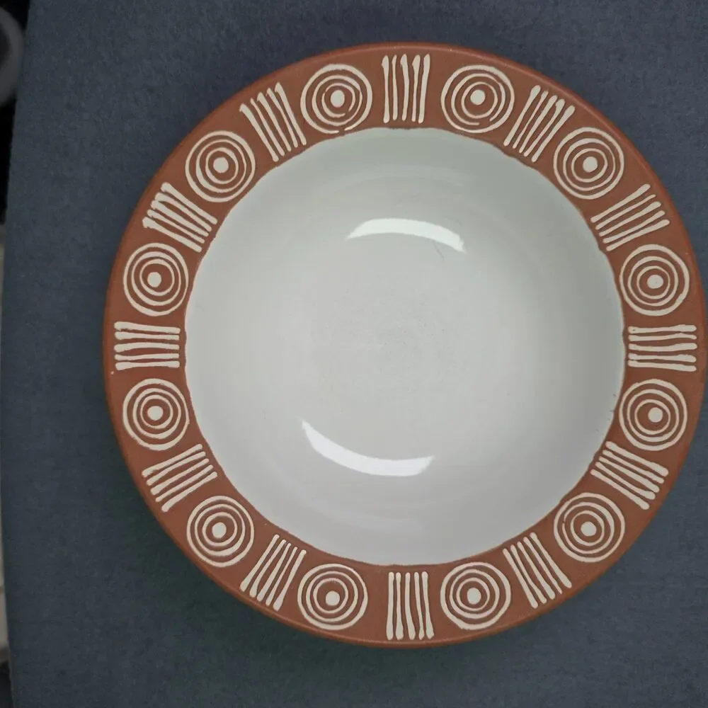 Pottery Barn 10 Inch Terracotta Geometric Bowl Boho Farmhouse Chic Modern Decor